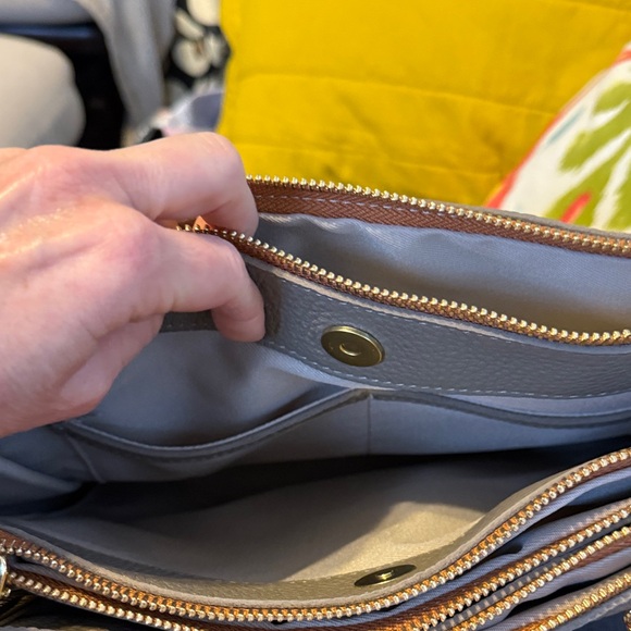 Chic Gray Satchel with Tan Accents Valentina Italian Leather - Picture 6 of 15